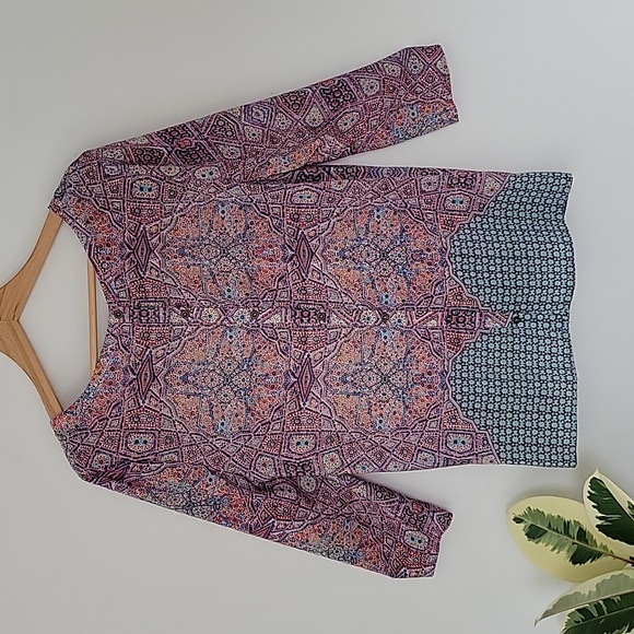 Maeve silk top, size 10, silk tunic, multicolor pattern blouse, Maeve cardigan - Picture 3 of 12